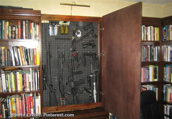 hidden arsenal in book case