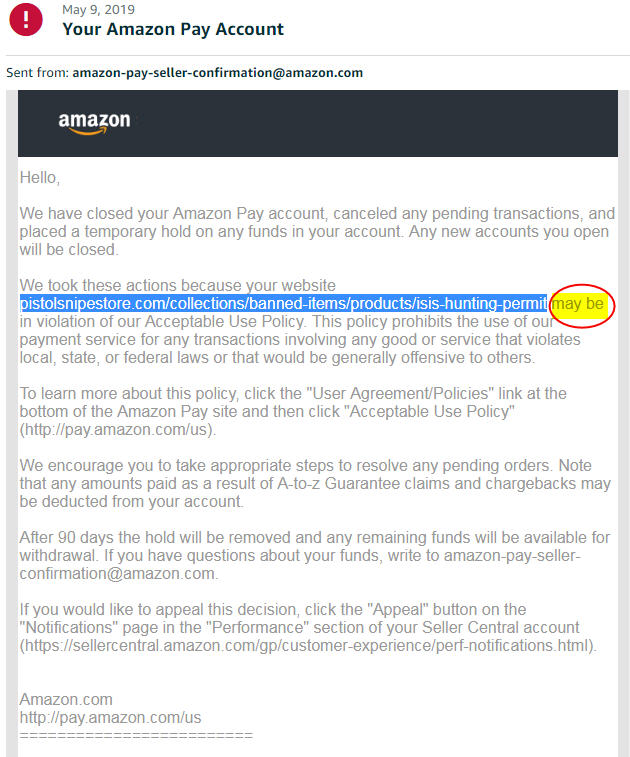 Amazon Pay Account Closed
